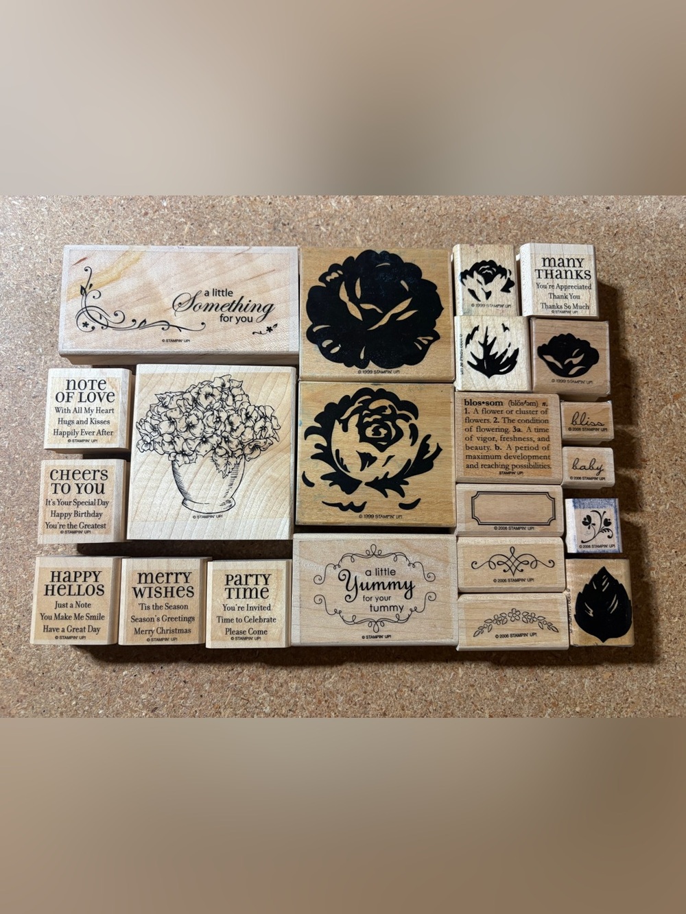 22 Vintage Stampin Up Rubber Wood Stamps Lot Holidays, Greetings, Embellish